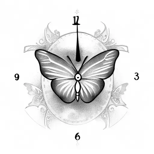 Create a tattoo design featuring a butterfly and a clock tattoo design idea