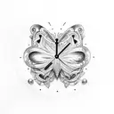 Design a dotwork tattoo with a clock and butterfly intertwined tattoo design idea
