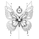Design a dotwork tattoo with a clock and butterfly intertwined tattoo design idea