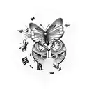 Create a tattoo design featuring a butterfly and a clock tattoo design idea
