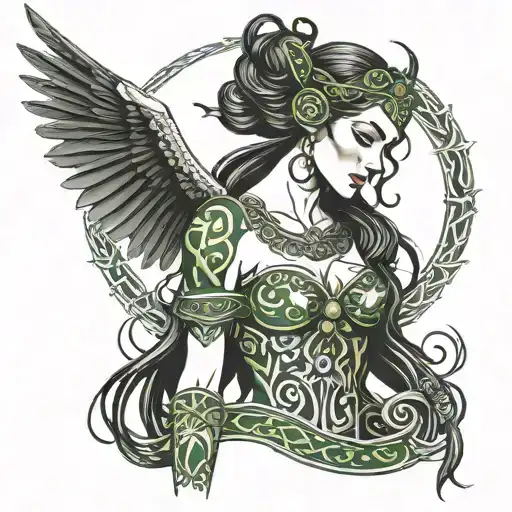 Celtic desing tattoo, The Morrigan godess. Desing full body of the drawn figure tattoo design idea