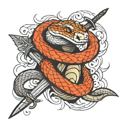 snake with sword tattoo design idea