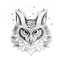 owl with fox face combined tattoo design idea