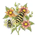 daisy, sunflower, fireweed, honeybees tattoo design idea