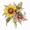 daisy, sunflower, fireweed, honeybees tattoo design idea