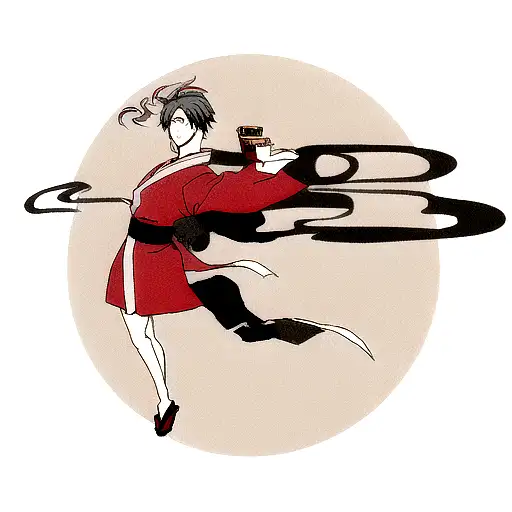 Japanese style with anime references and smoke  tattoo design idea