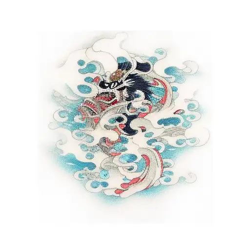 Japanese style with anime references and smoke  tattoo design idea