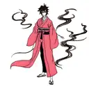 Japanese style with anime references and smoke  tattoo design idea