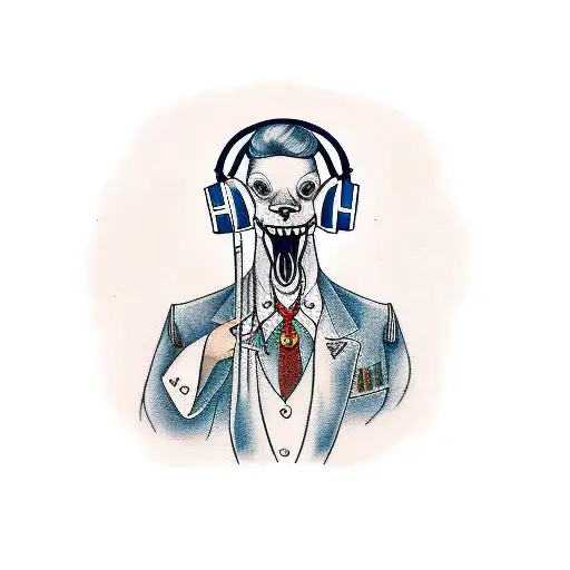 A traditional portrait of Gilla with a music sheet in its mouth, symbolizing the teacher's ability to inspire and guide through the power of music and love tattoo design idea