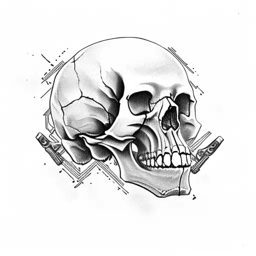 Skull and gun tattoo design idea