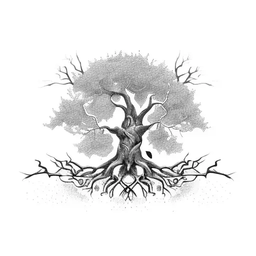 A majestic tree with roots shaped like gaming console controllers tattoo design idea