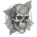 samurai skull waves crashing in the background tattoo design idea