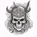 samurai skull waves crashing in the background tattoo design idea