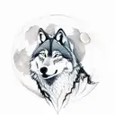 Wolf howling to moon in forest with mountain tattoo design idea