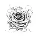 A hauntingly beautiful composition of a rose intertwined with thorny vines, set against a backdrop of a vintage microphone. tattoo design idea