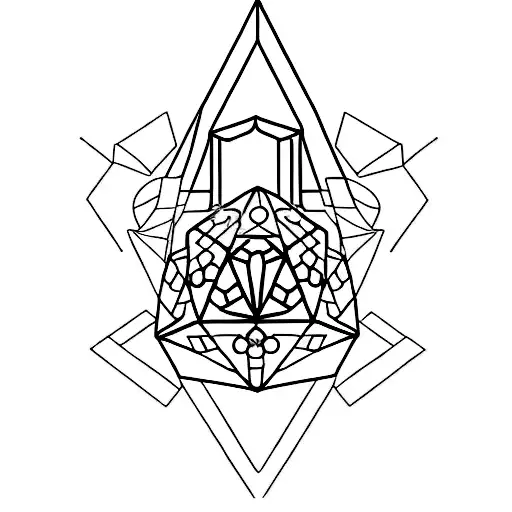 A minimalist design of a dragon curled around a d20 dice tattoo design idea