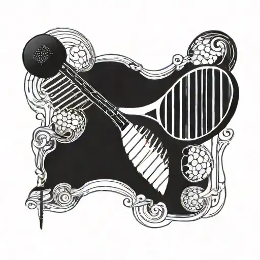A piano key morphing into a badminton racquet tattoo design idea