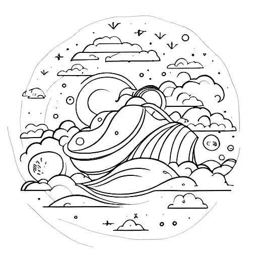 a view of the sky with two parrellel lines through which the space appears colourful tattoo design idea