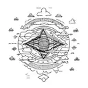 a view of the sky with two parrellel lines through which the space appears colourful tattoo design idea