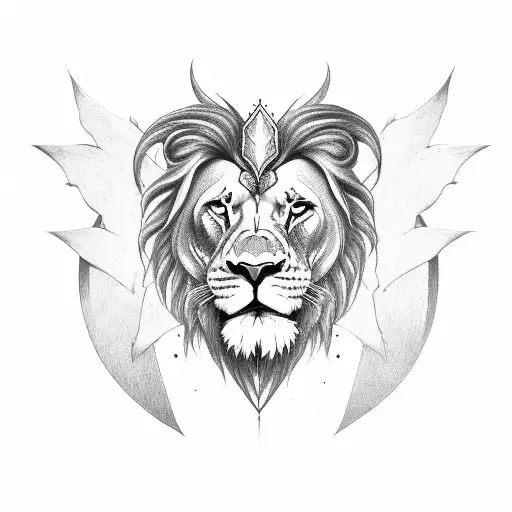 long sword in the middle  of the back bone with lion half face on the left side and wings on both sides tattoo design idea