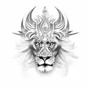 long sword on the back with lion half face on the left side and wings on both sides tattoo design idea