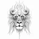 long sword on the back with lion half face on the left side and wings on both sides tattoo design idea