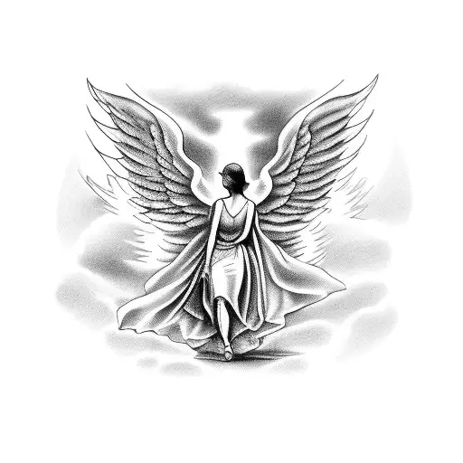angel with wings out with the name Georgia going through the bottom tattoo design idea