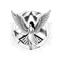 angel with wings out with the name Georgia going through the bottom tattoo design idea