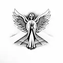 angel with wings out with the name Georgia going through the bottom tattoo design idea