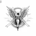 angel with wings out with the name Georgia going through the bottom tattoo design idea