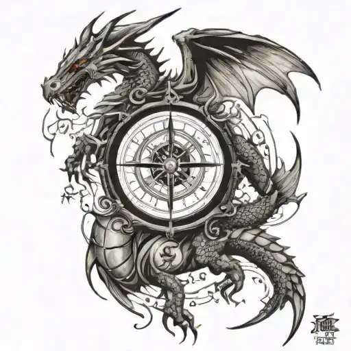 dragon. compass. upper arm sleeve tattoo tattoo design idea