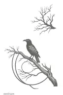 Odin's tree with a raven and runes, a raven sitting on a branch, runes above the tree  tattoo design idea