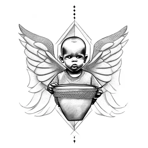 little angel with money and basket ball tattoo design idea