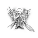 angel with money and basket ball tattoo design idea