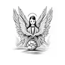 angel with money and basket ball tattoo design idea