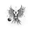 angel with money and basket ball tattoo design idea