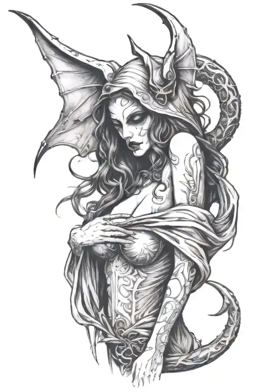 succubus kissing the Grim Reaper tattoo design idea