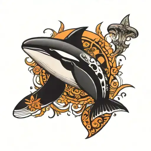 wise orca whale matriach, big eyes, spiritual tattoo design idea