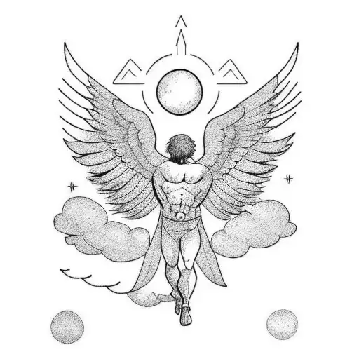 A minimalist tattoo of Icarus flying towards the sun tattoo design idea