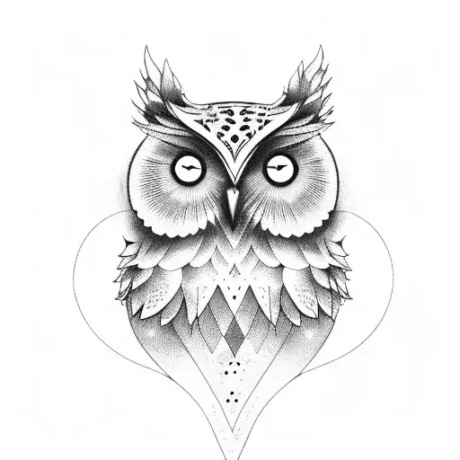 wise owl with a crescent moon at night  tattoo design idea