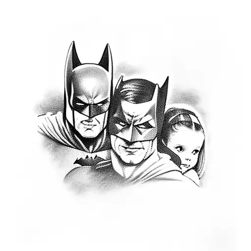 daddy as batman with 3 daughters and q son  tattoo design idea