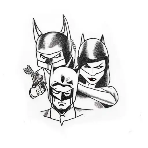 daddy as batman with 3 daughters and q son  tattoo design idea