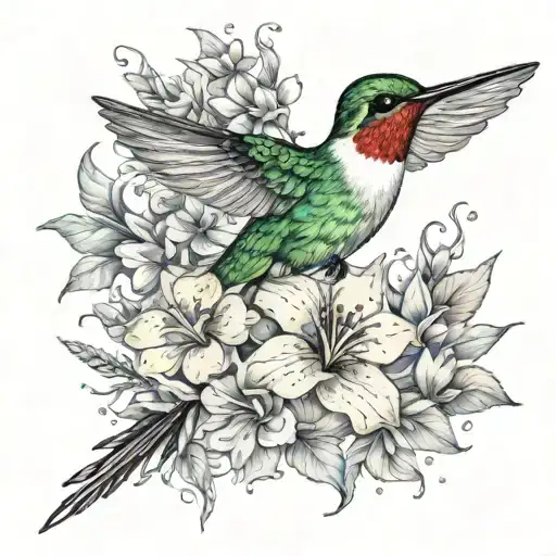 Hummingbird surrounded by flowers blooming flowers tattoo design idea