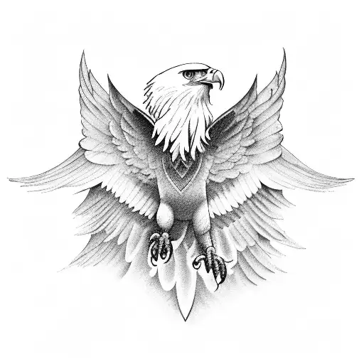 Eagle with open wings, flyiwing over, descending from sky  tattoo design idea
