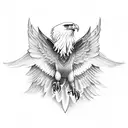 Eagle with open wings, flyiwing over, descending from sky  tattoo design idea