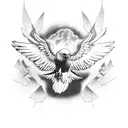 Eagle with open wings, flyiwing over, descending from sky  tattoo design idea