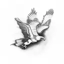 Eagle with open wings, flyiwing over, descending from sky  tattoo design idea