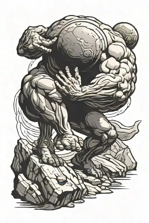 sisyphus pushing a rock tattoo design idea