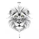 calm lion face with roman numeral clock and music tattoo design idea