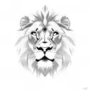 calm lion face with roman numeral clock and music tattoo design idea